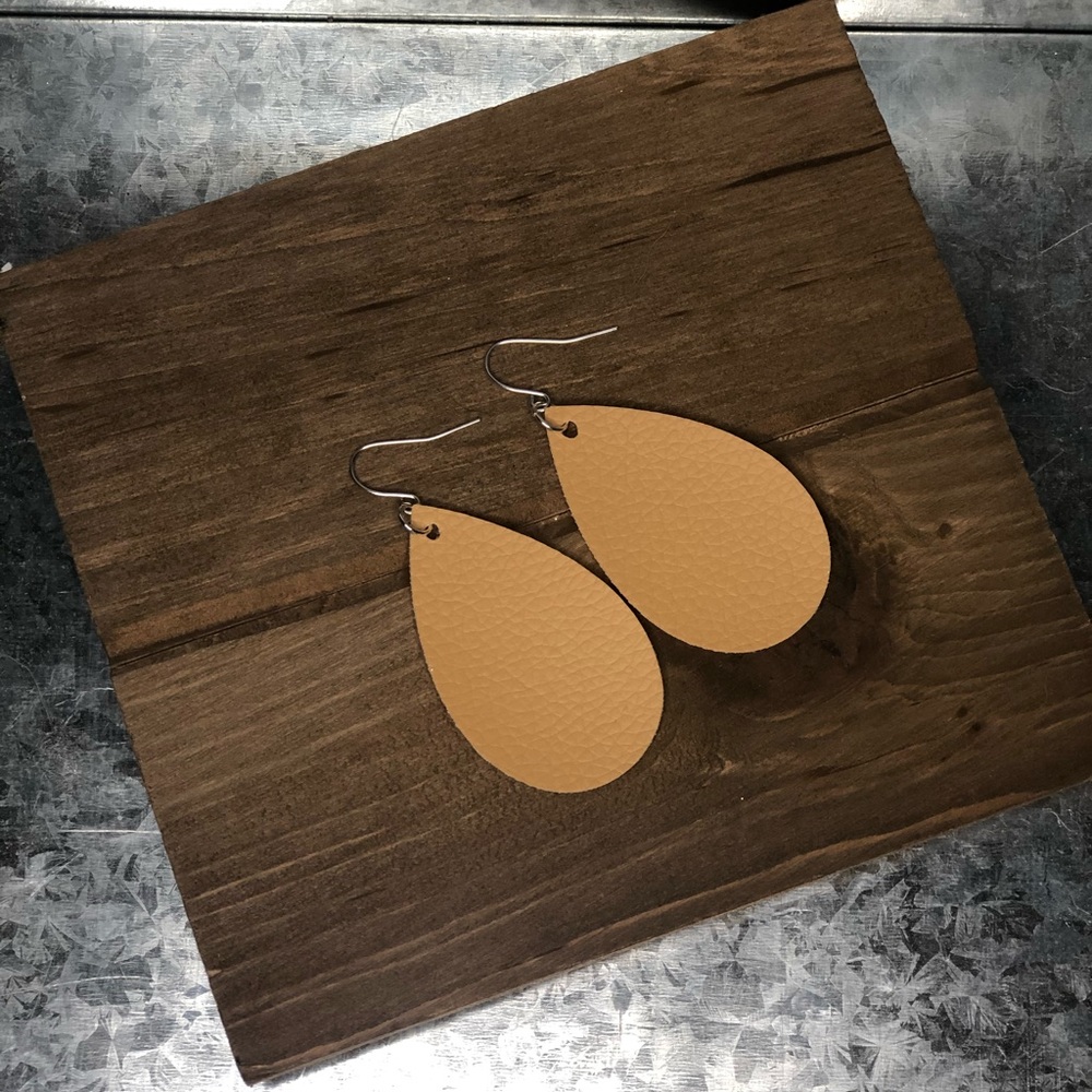 2” Tear Drop Faux Leather Earrings